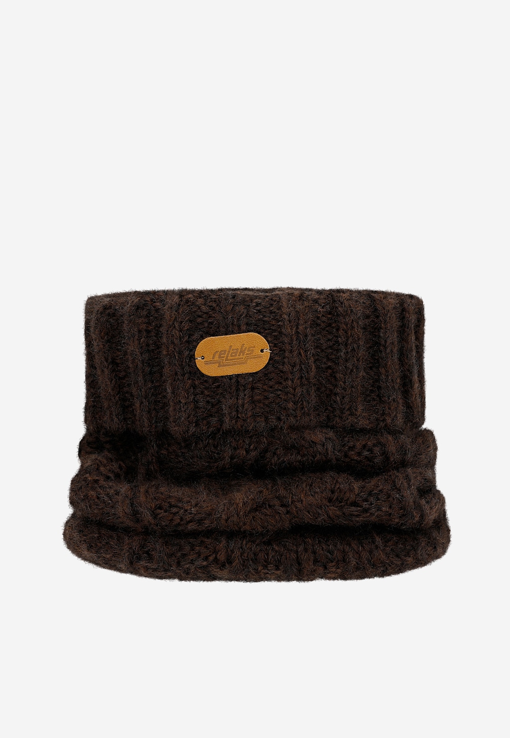 Czekoladowy zestaw RELAKS czapka + komin z wełną merino R96002-82 Widok 3