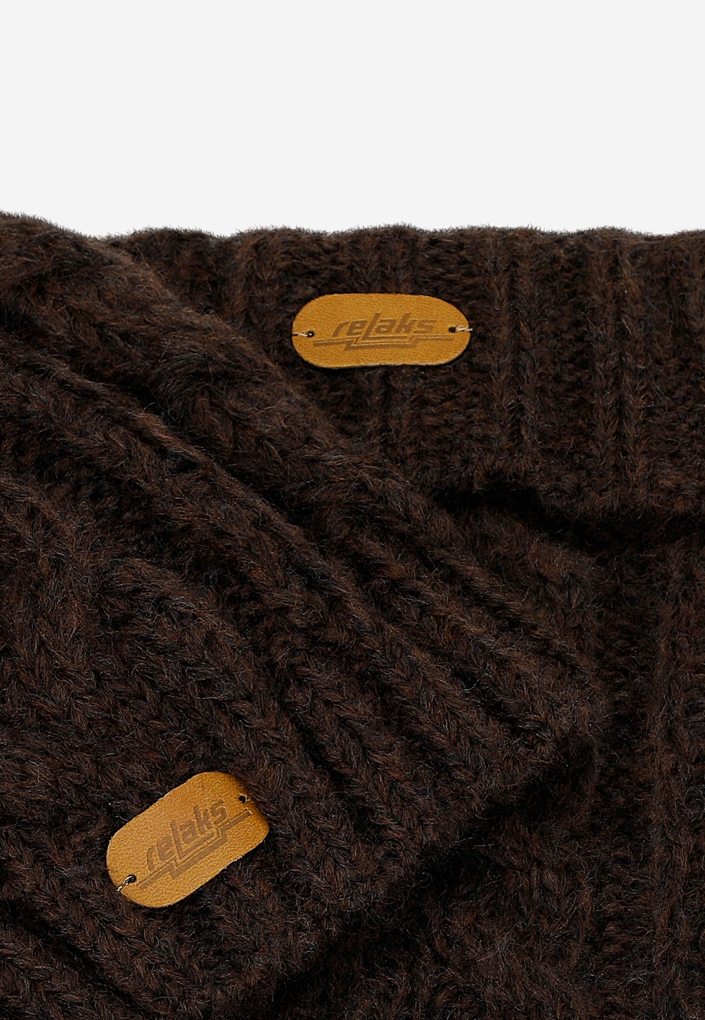 Czekoladowy zestaw RELAKS czapka + komin z wełną merino R96002-82 Widok 5