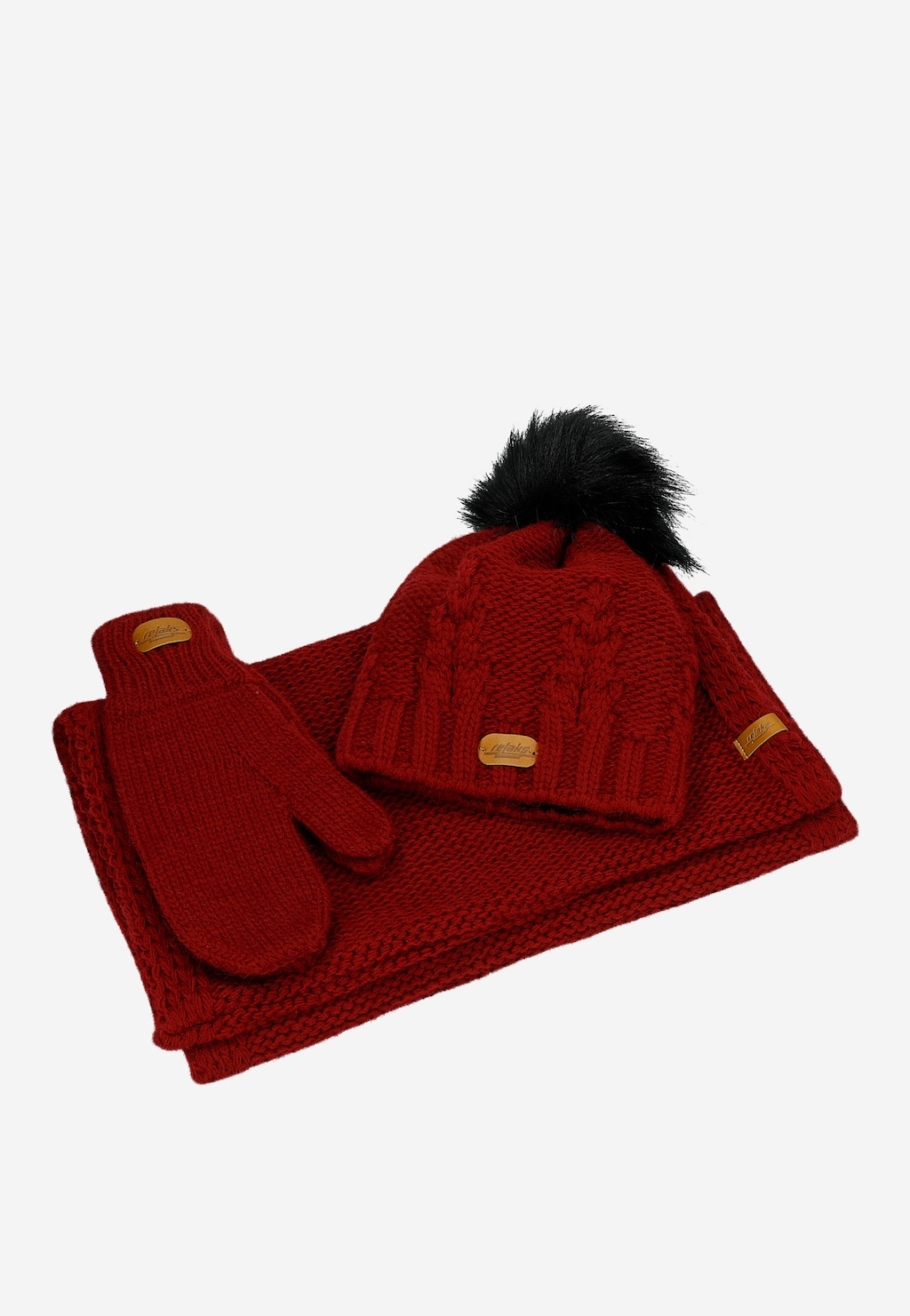 Damski zimowy zestaw RELAKS bordowa czapka z pomponem, komin i rękawiczki R96018-15 Widok 5