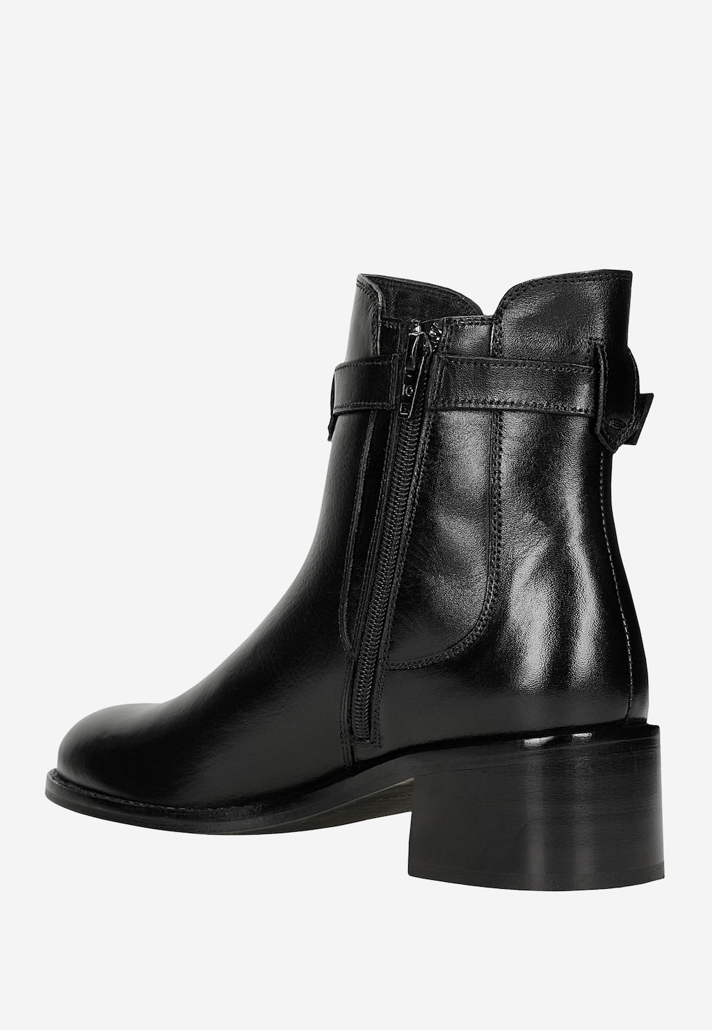 Czarne skórzane botki damskie na szerokim obcasie 55355-51 Widok 3