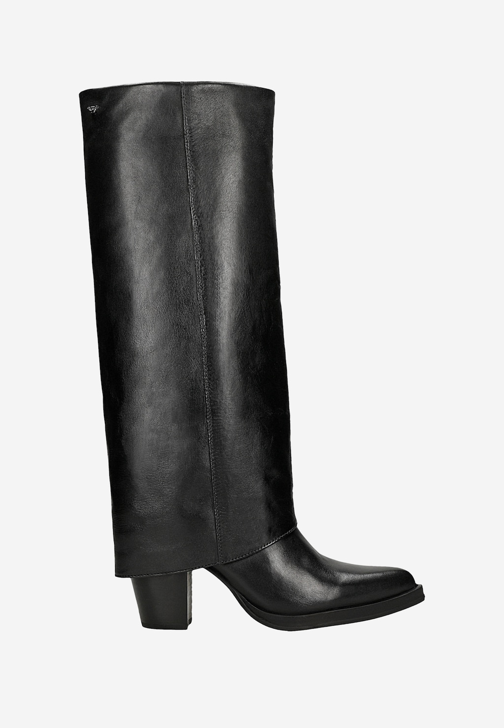 Czarne skórzane kozaki na słupku z szeroką cholewką 71137-51 Widok 1