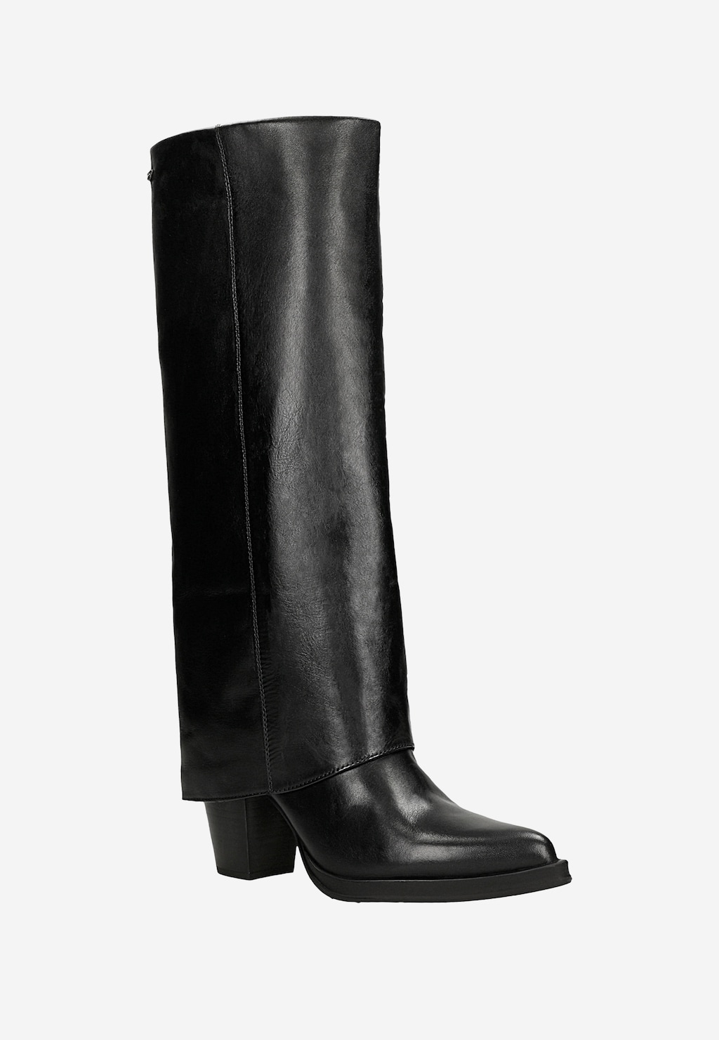 Czarne skórzane kozaki na słupku z szeroką cholewką 71137-51 Widok 2
