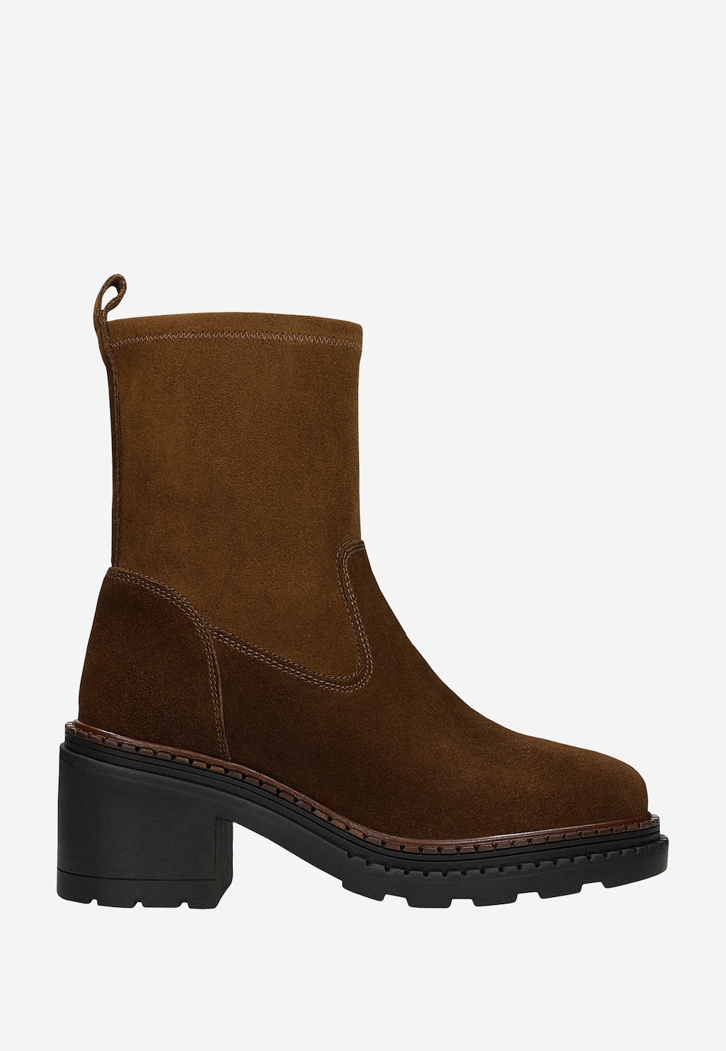 Brązowe botki skarpetkowe damskie na szerokim obcasie 55360-82 Widok 1