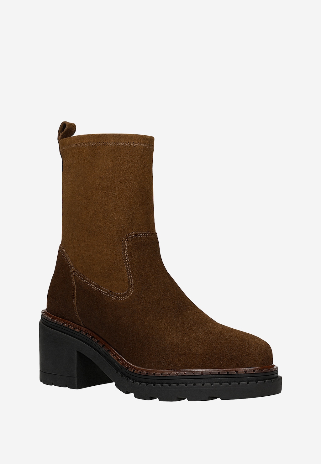 Brązowe botki skarpetkowe damskie na szerokim obcasie 55360-82 Widok 2