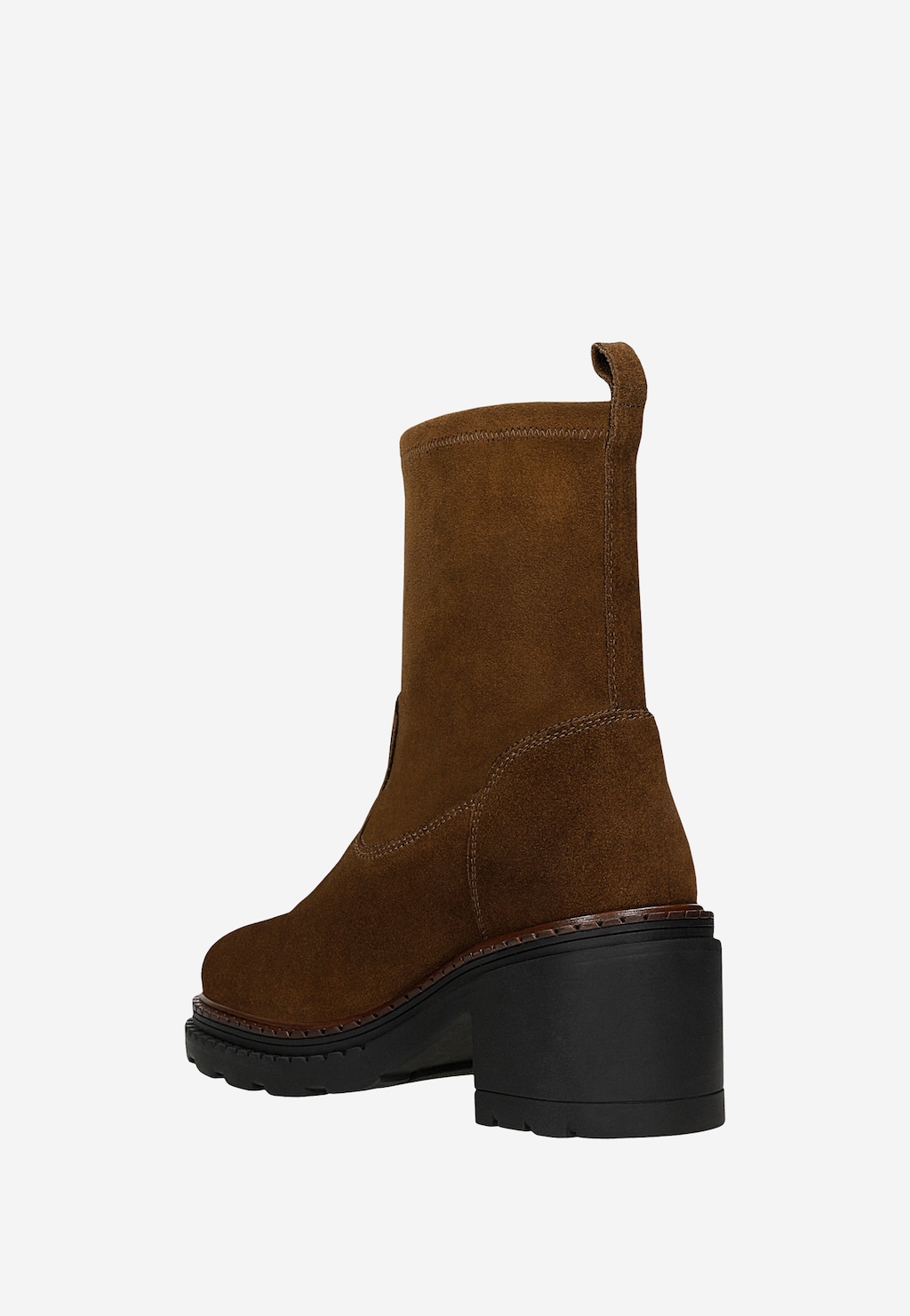 Brązowe botki skarpetkowe damskie na szerokim obcasie 55360-82 Widok 3