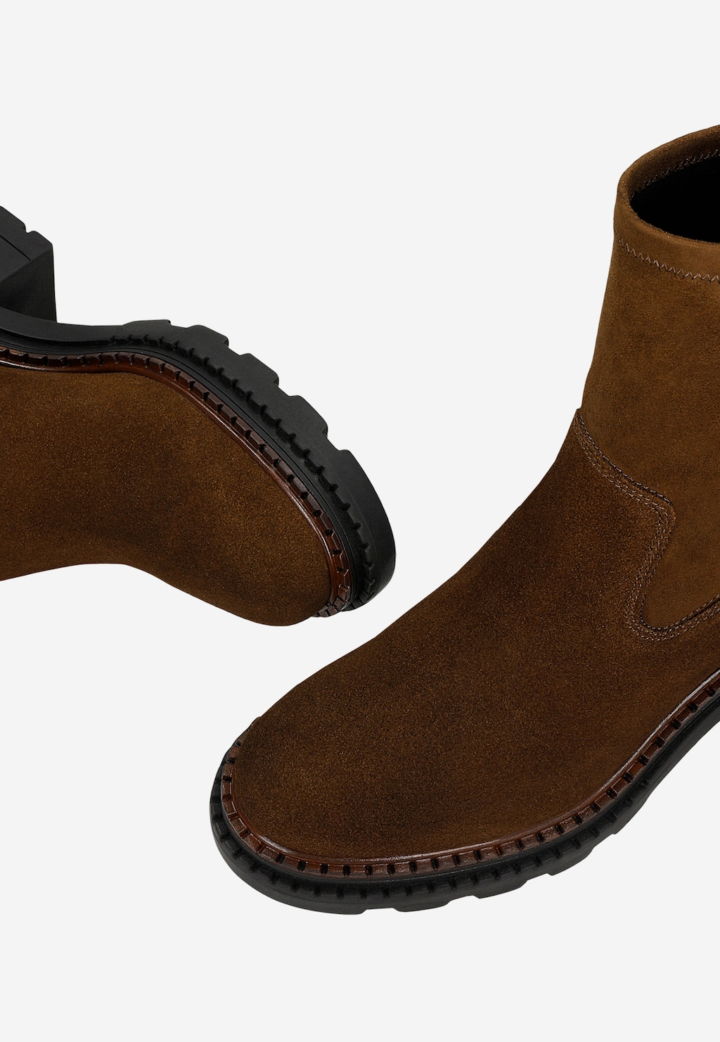 Brązowe botki skarpetkowe damskie na szerokim obcasie 55360-82 Widok 6