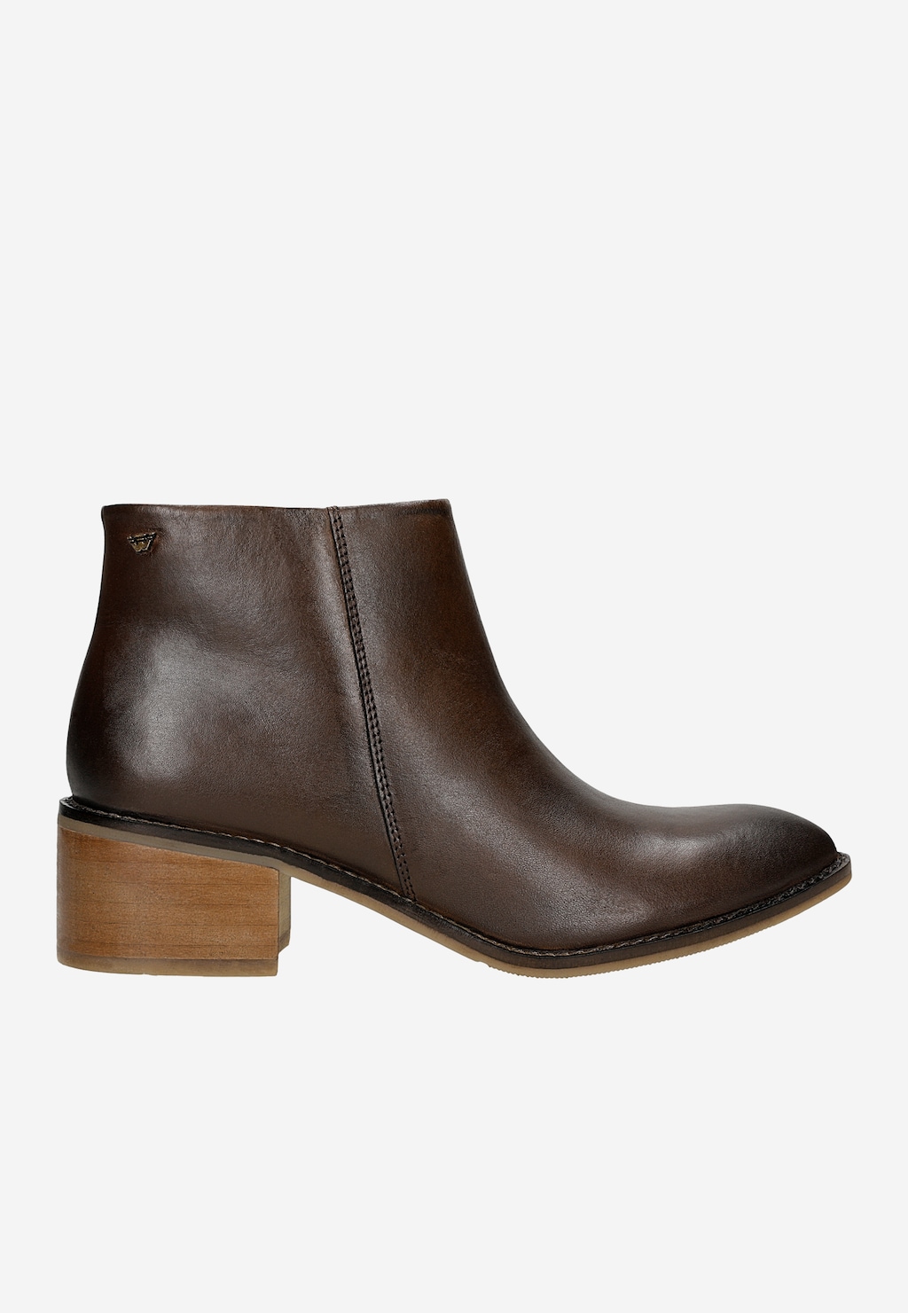 Niskie czekoladowe botki damskie na szerokim obcasie 55351-52 Widok 1