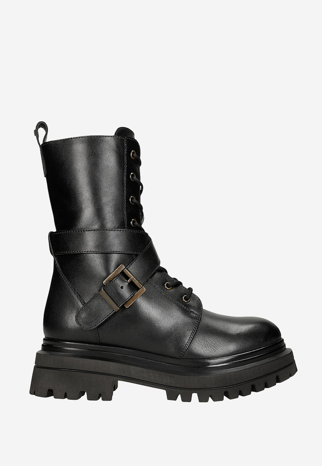 Czarne masywne bikery damskie ze skóry licowej 64144-51 Widok 1