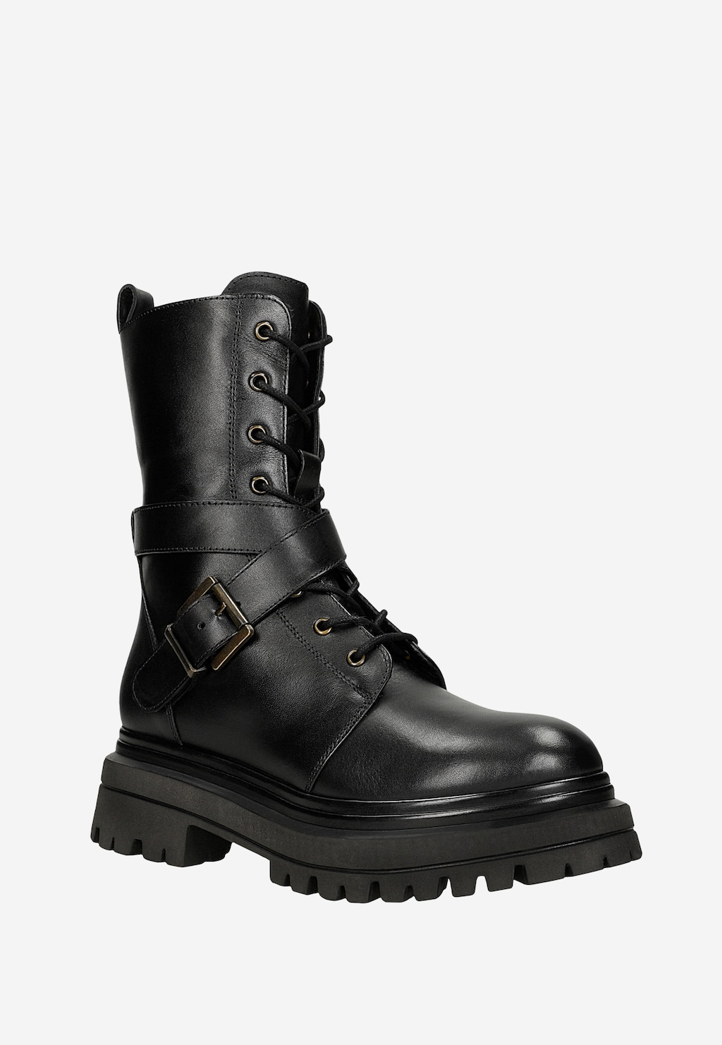 Czarne masywne bikery damskie ze skóry licowej 64144-51 Widok 2