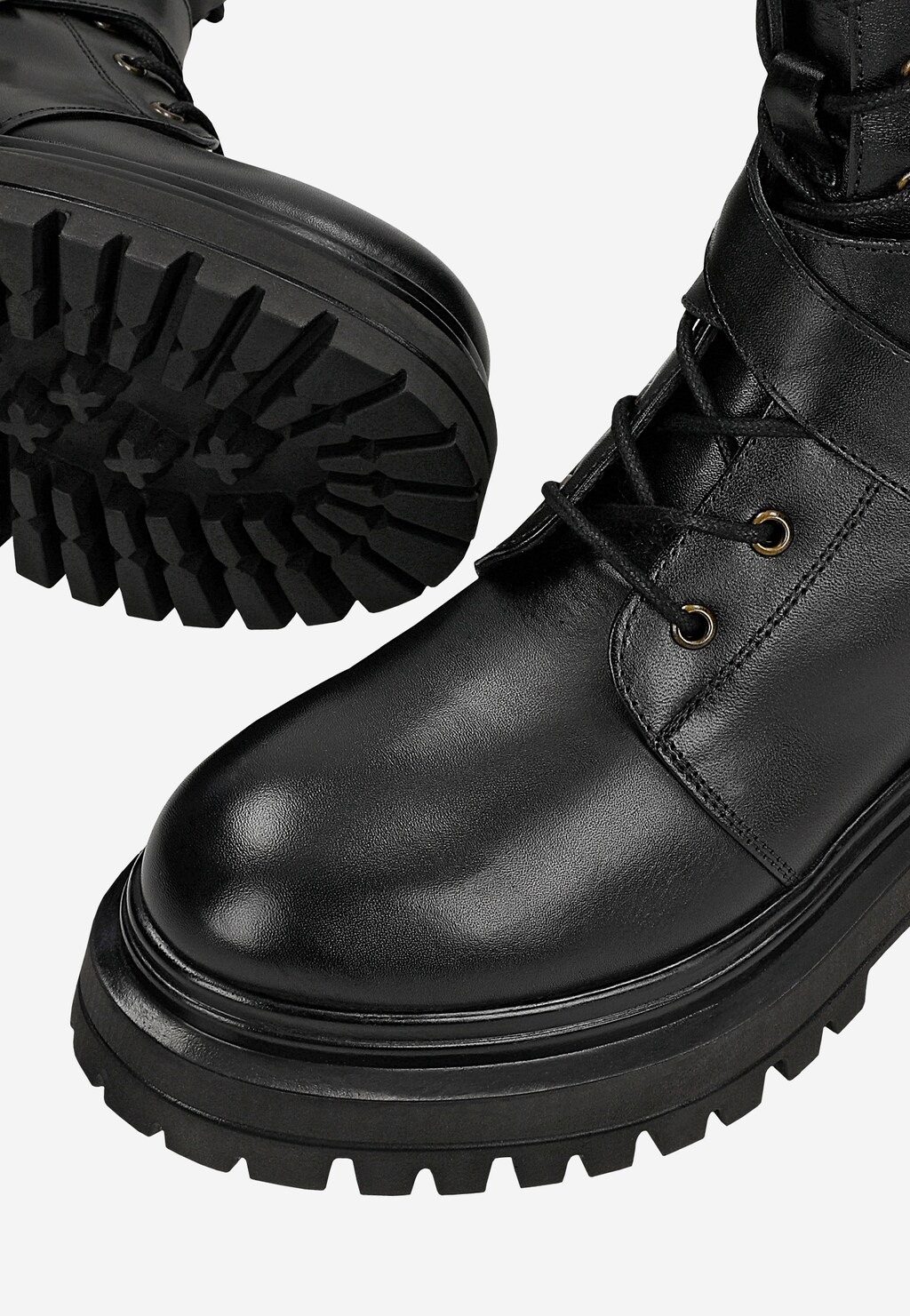 Czarne masywne bikery damskie ze skóry licowej 64144-51 Widok 6