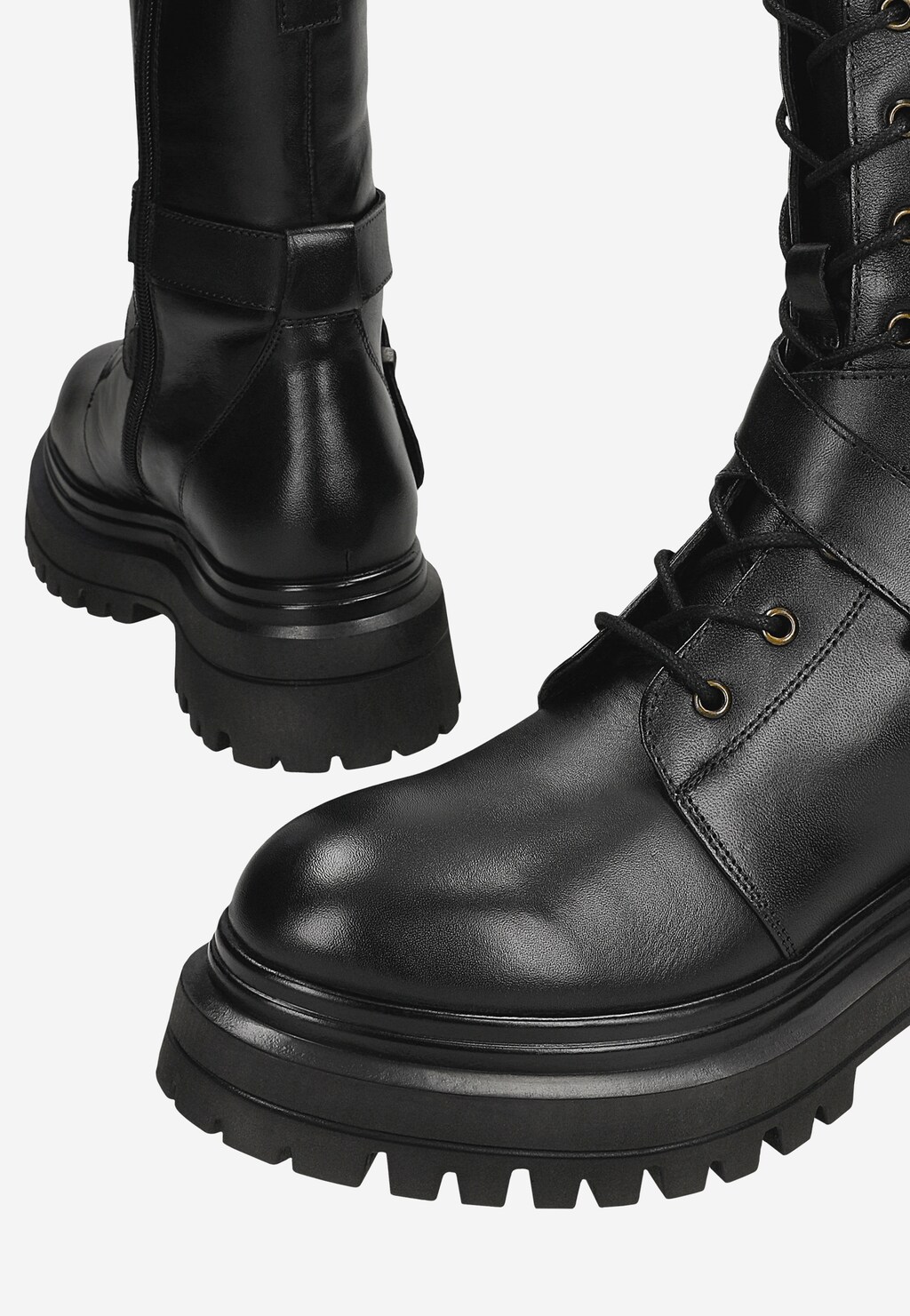 Czarne masywne bikery damskie ze skóry licowej 64144-51 Widok 7