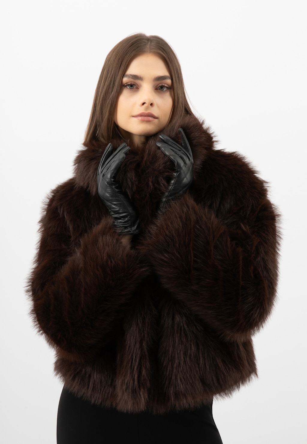 Černé prošívané kožené rukavice 98129-51 Widok 6