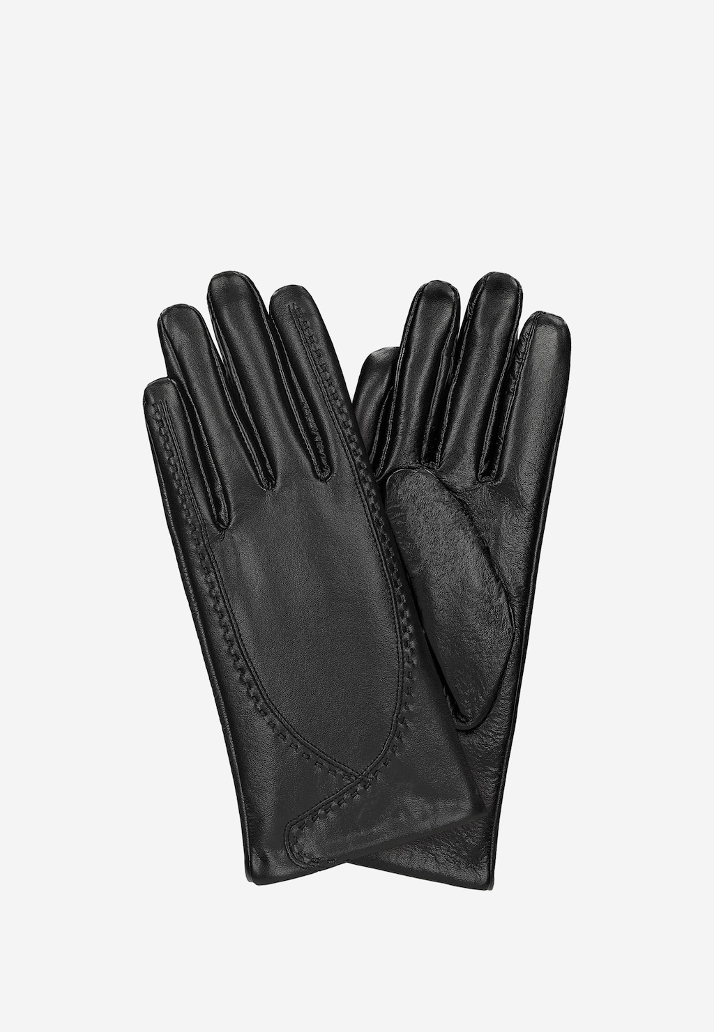 Czarne skórzane rękawiczki damskie z ozdobnym przeszyciem 98125-51 Widok 2