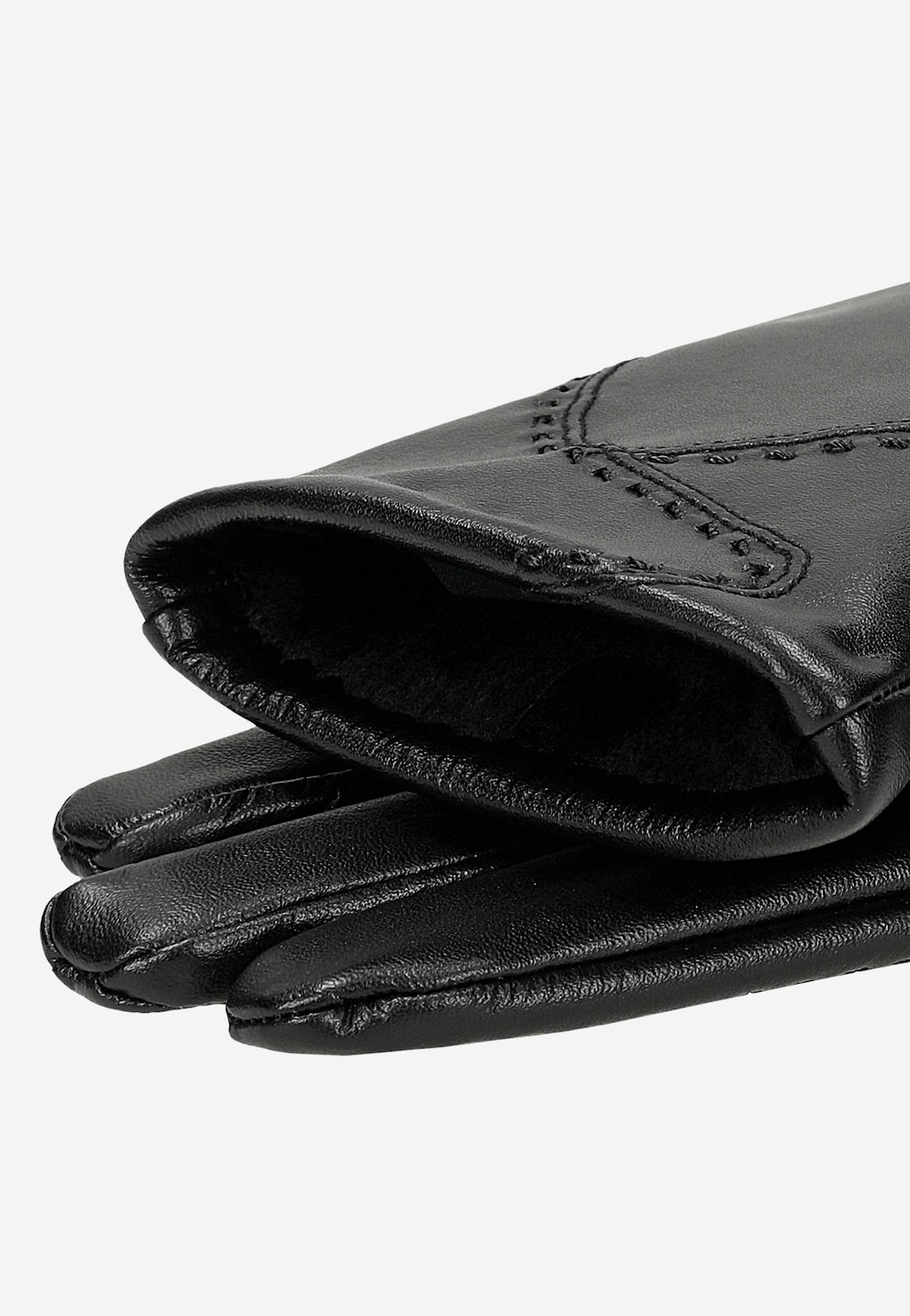 Czarne skórzane rękawiczki damskie z ozdobnym przeszyciem 98125-51 Widok 4