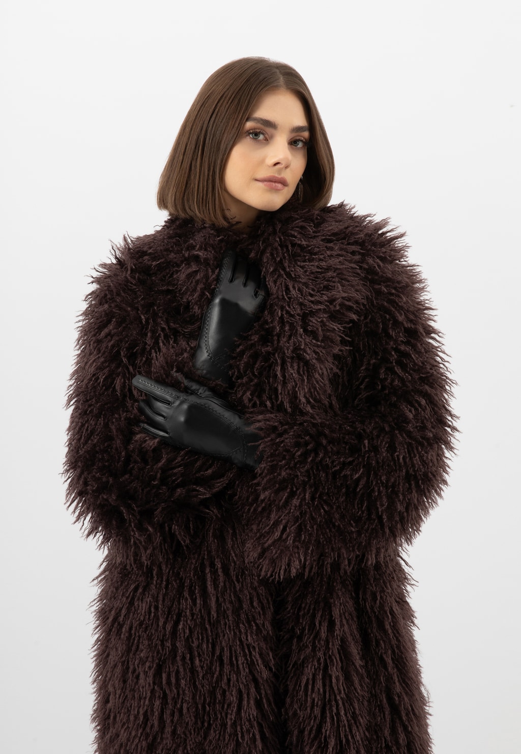 Czarne skórzane rękawiczki damskie z ozdobnym przeszyciem 98125-51 Widok 5