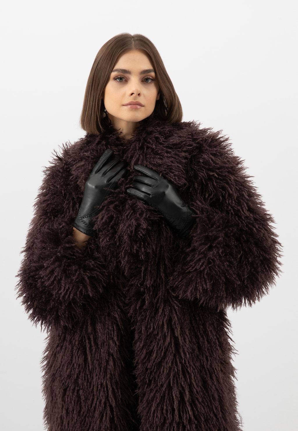 Czarne skórzane rękawiczki damskie z ozdobnym przeszyciem 98125-51 Widok 1