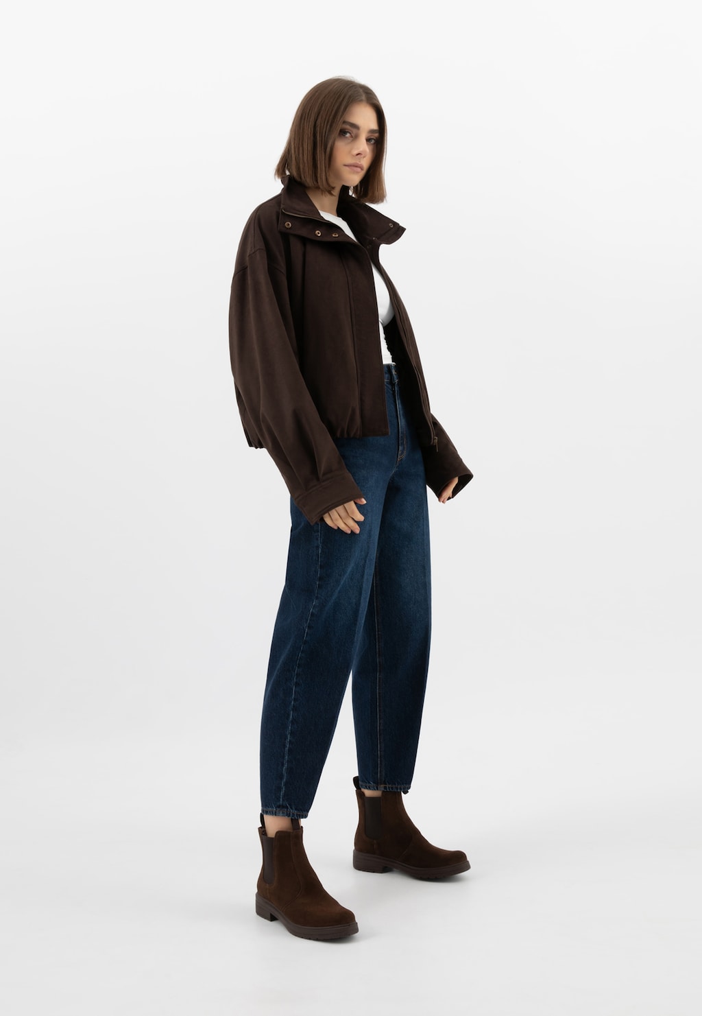 Hnedé jesenné dámske kotníkové topánky z lícovky 55089-62 Widok 1