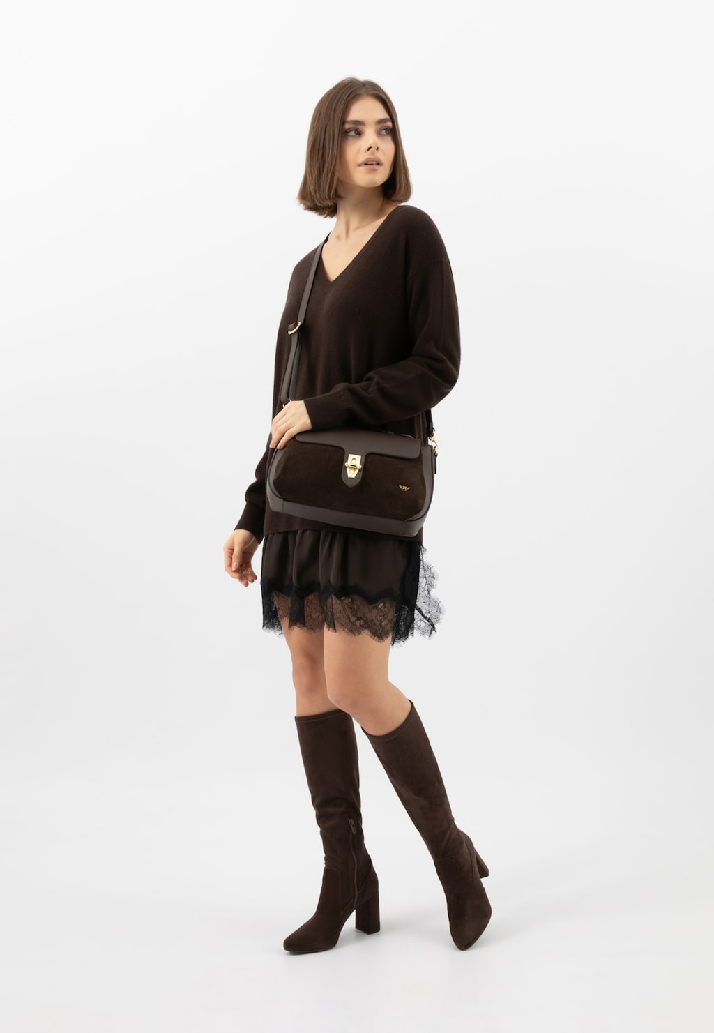 Hnedé čokoládové dámske čižmy na opätku 71041-82 Widok 8