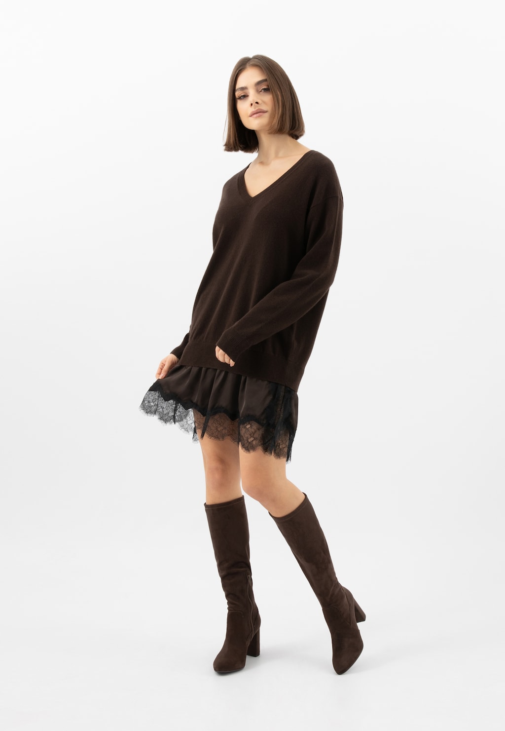 Hnedé čokoládové dámske čižmy na opätku 71041-82 Widok 1