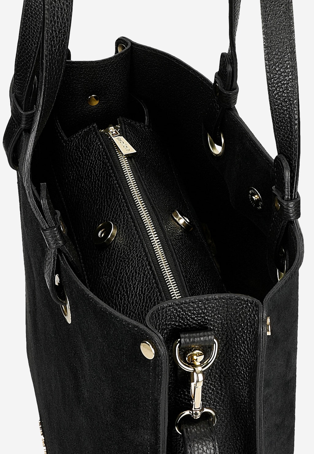 Duża czarna torebka damska ze skóry licowej i dwoiny welurowej 80427-71 Widok 6