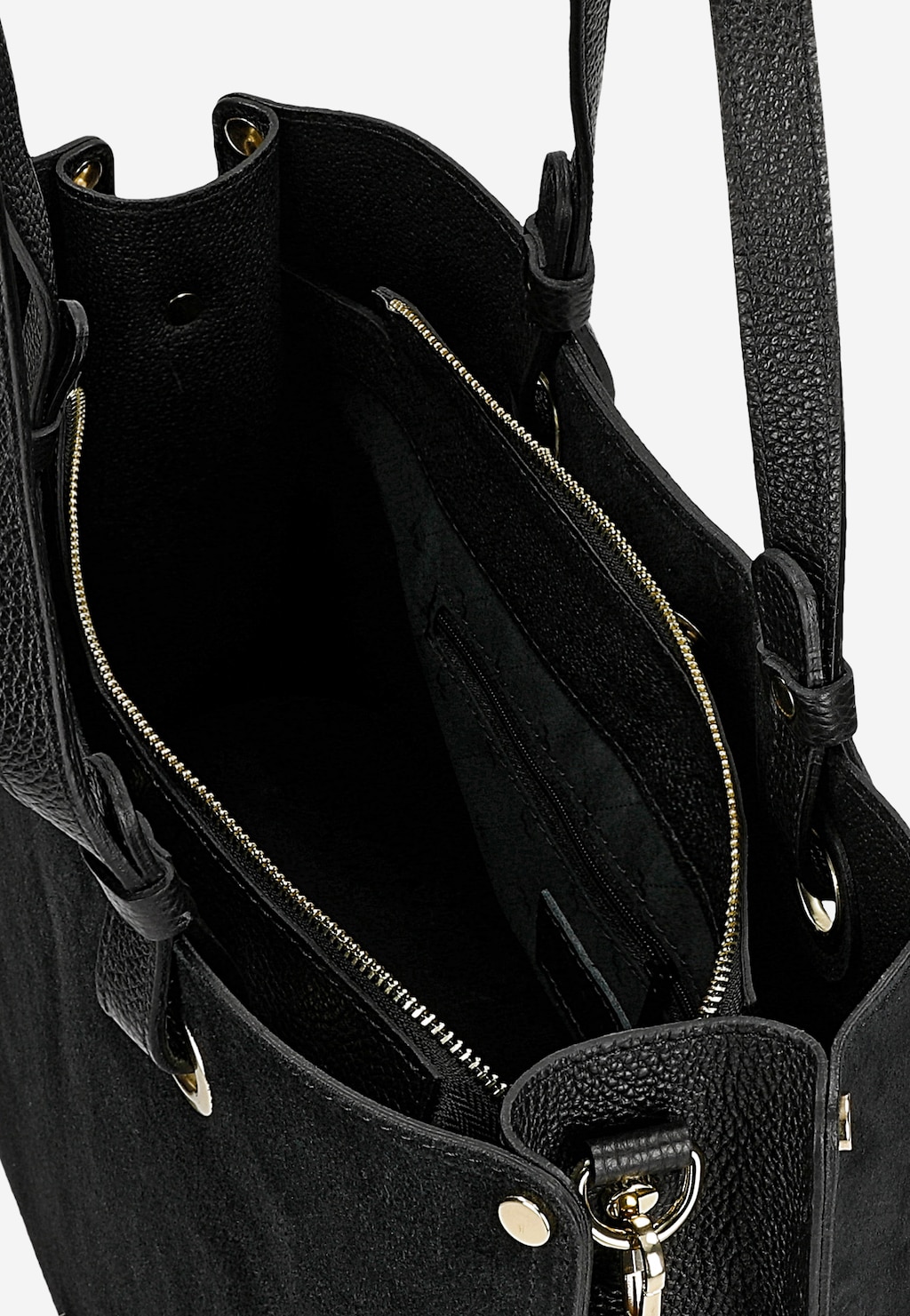 Duża czarna torebka damska ze skóry licowej i dwoiny welurowej 80427-71 Widok 7