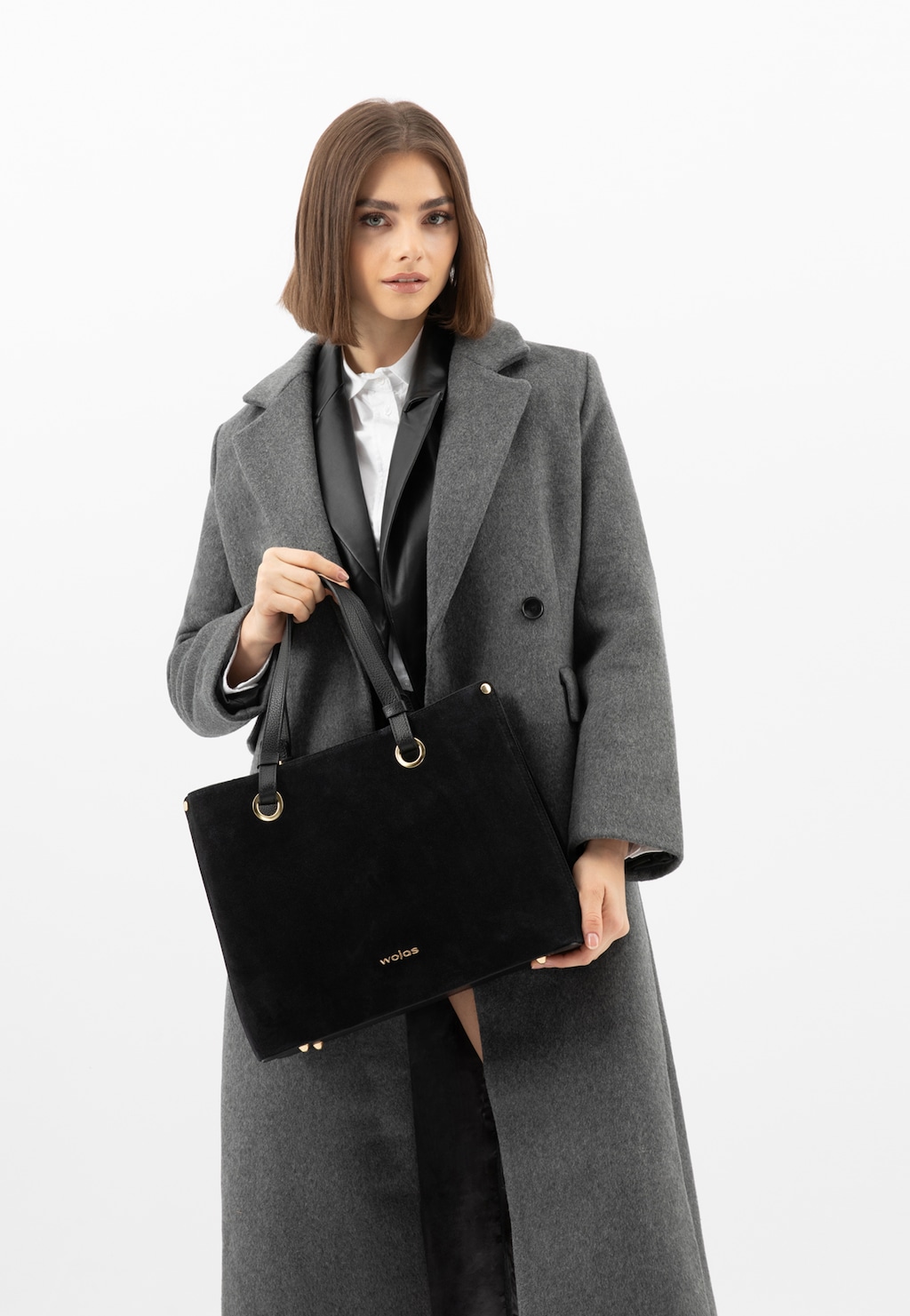 Duża czarna torebka damska ze skóry licowej i dwoiny welurowej 80427-71 Widok 9