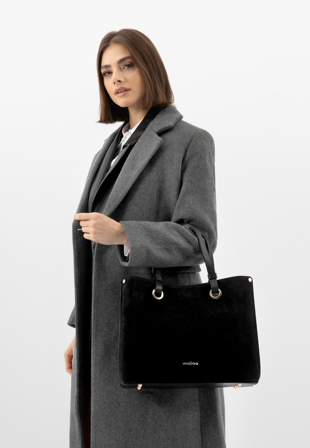 Duża czarna torebka damska ze skóry licowej i dwoiny welurowej 80427-71 Widok 1