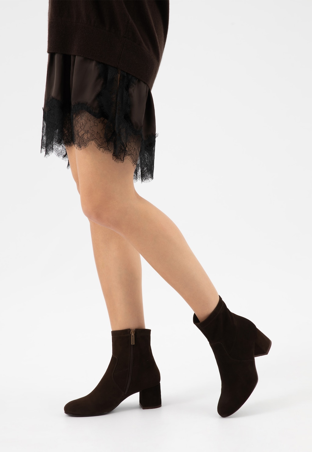 Hnedé ponožkové kotníky na opätku 55374-62 Widok 8