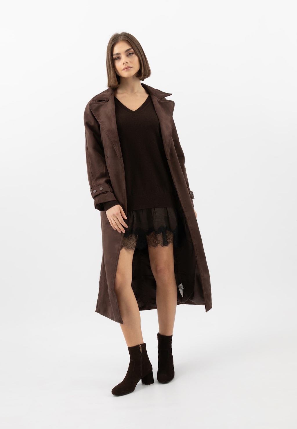 Hnedé ponožkové kotníky na opätku 55374-62 Widok 9