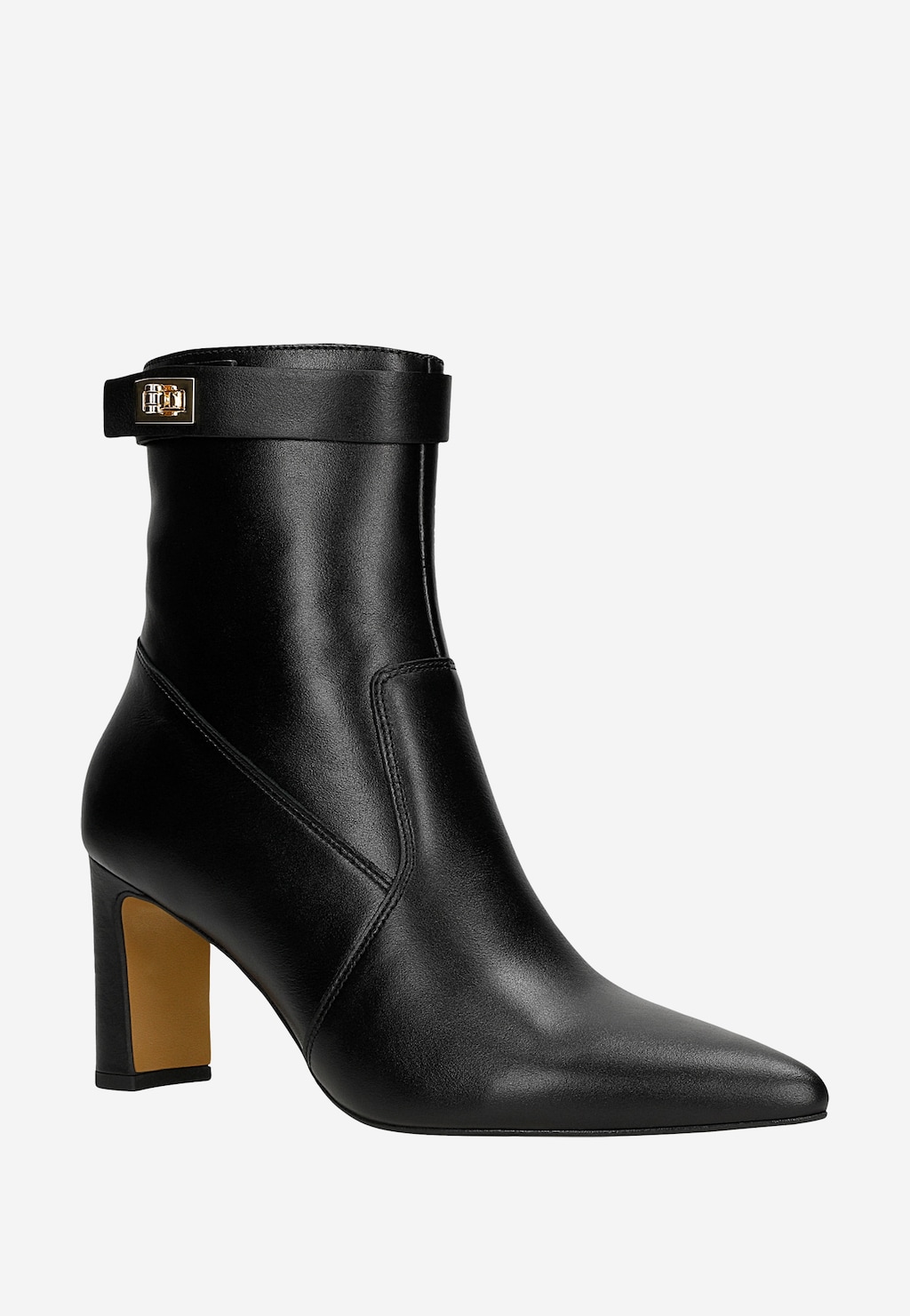 Czarne skórzane botki damskie ze zdejmowanym paskiem 55316-51 Widok 3