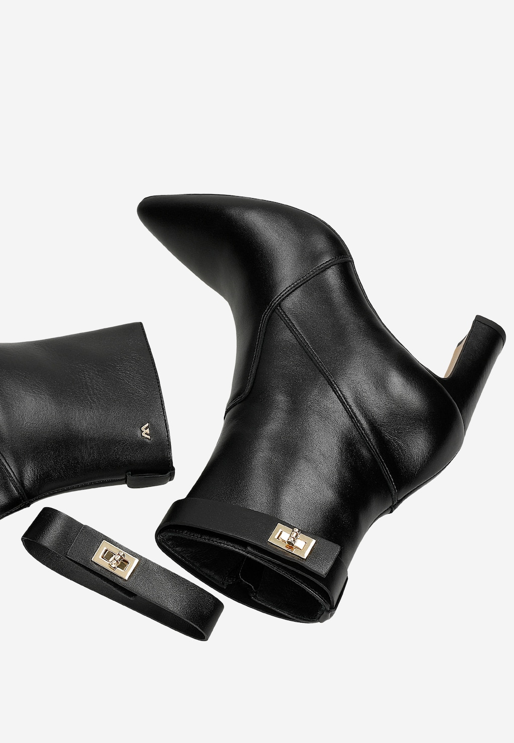 Czarne skórzane botki damskie ze zdejmowanym paskiem 55316-51 Widok 7