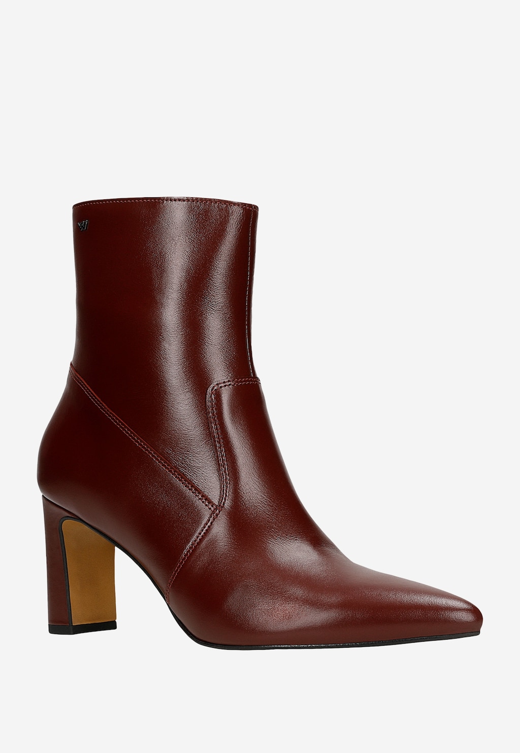 Bordowe skórzane botki na słupku 55316-55 Widok 3
