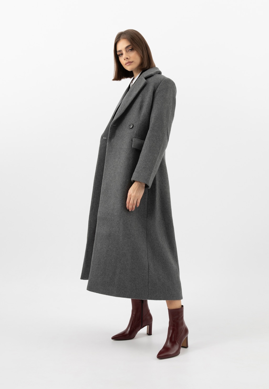 Bordowe skórzane botki na słupku 55316-55 Widok 9