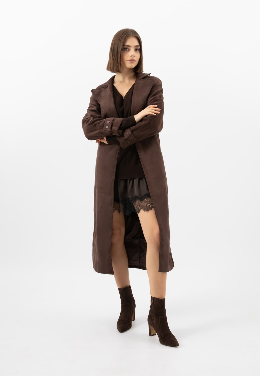 Hnedé elegantné kotníkové čižmy na podpätku 55316-62 Widok 1