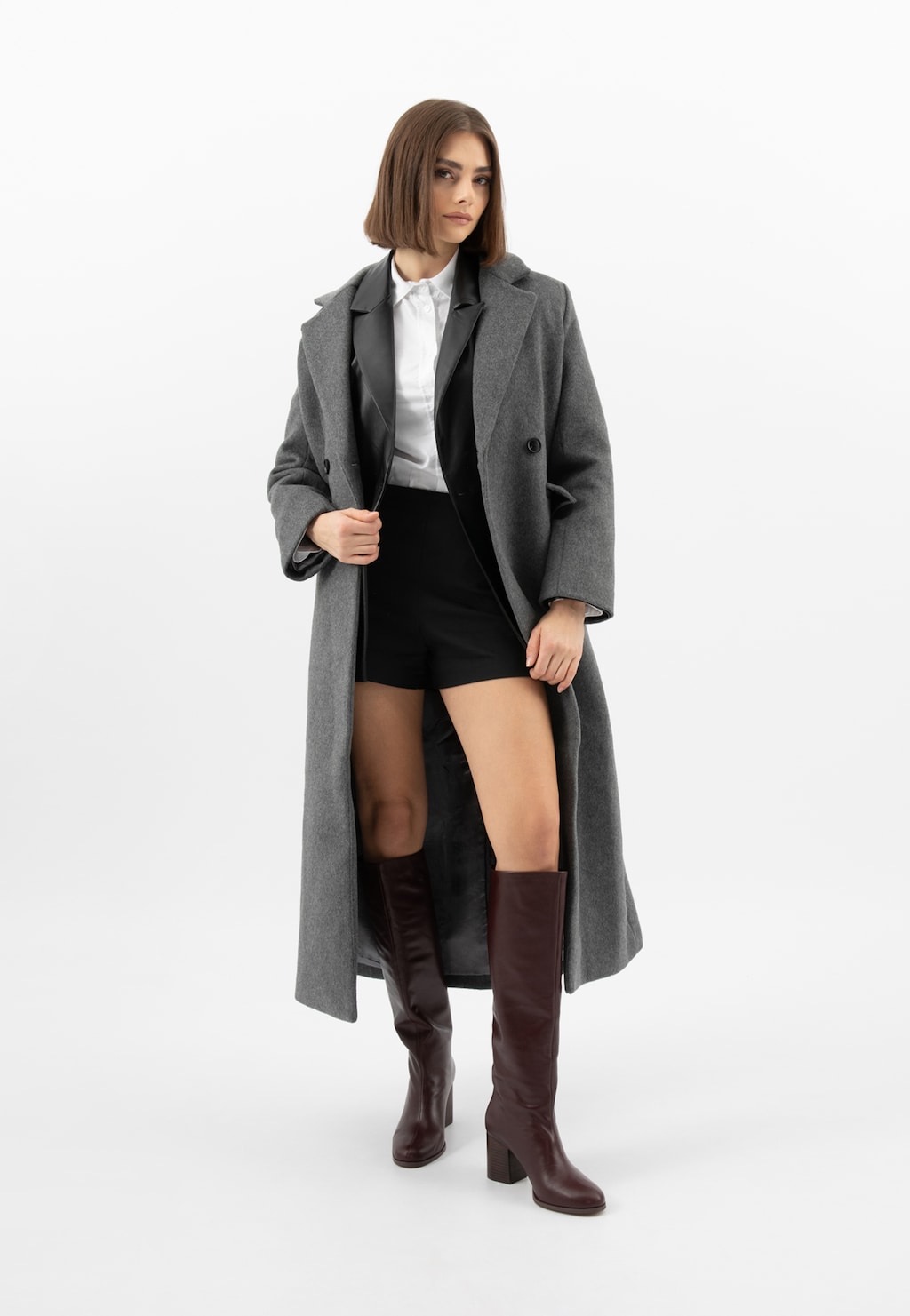 Bordowe skórzane kozaki damskie na słupku 71136-55 Widok 8