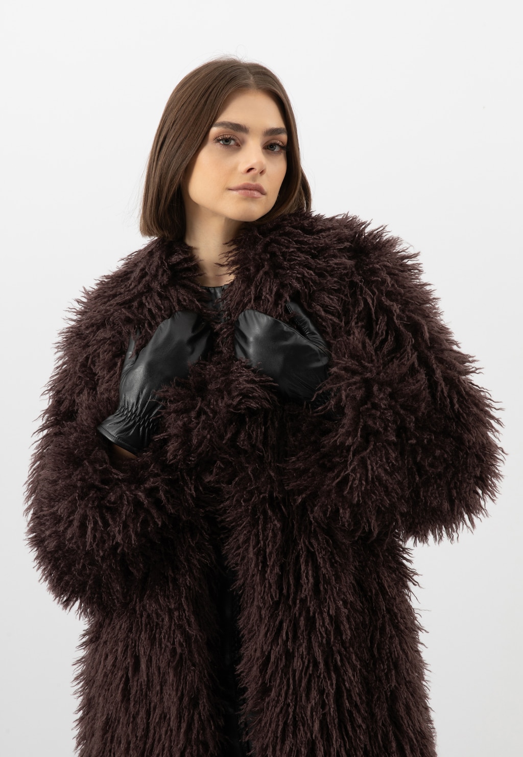 Černé kožené rukavice s jedním prstem 98128-51 Widok 5