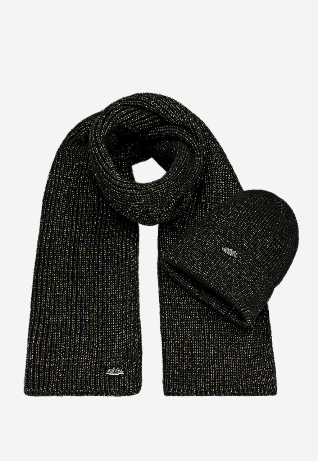 Czarny zimowe komplet RELAKS ze złotą nitką czapka i szalik R96038-81 Widok 1