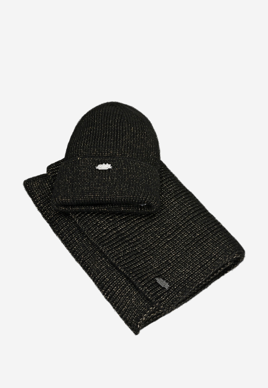 Czarny zimowe komplet RELAKS ze złotą nitką czapka i szalik R96038-81 Widok 4