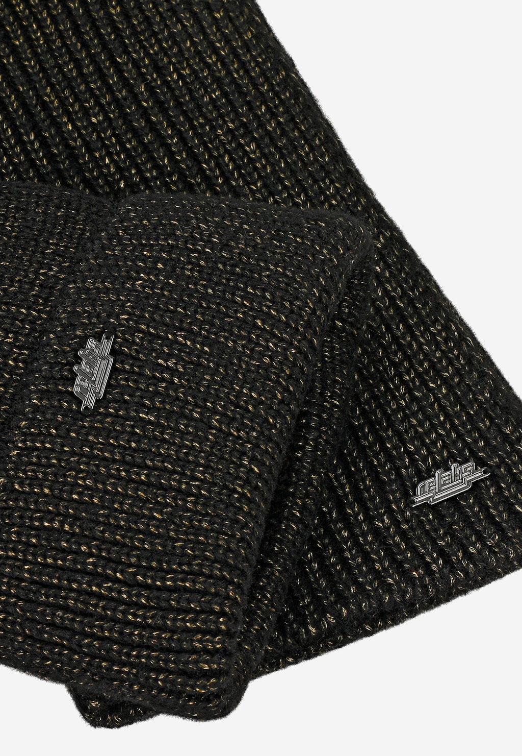 Czarny zimowe komplet RELAKS ze złotą nitką czapka i szalik R96038-81 Widok 5