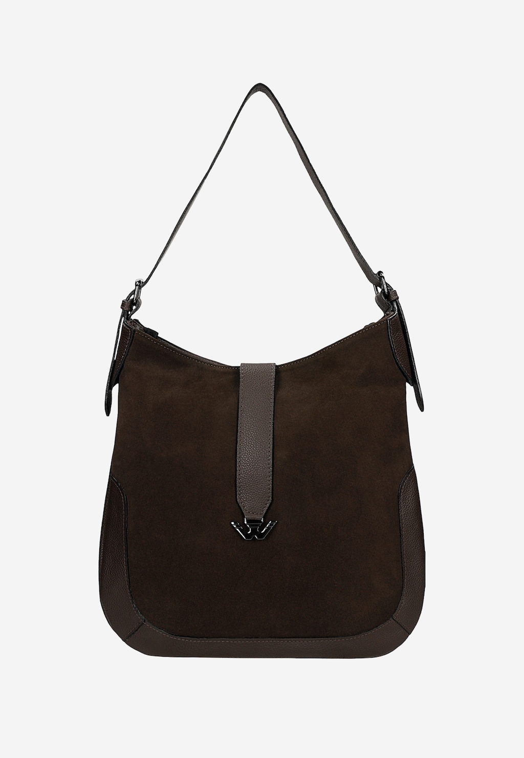 Duża ciemnobrązowa torebka damska ze skóry licowej i dwoiny welurowej 80488-72 Widok 1