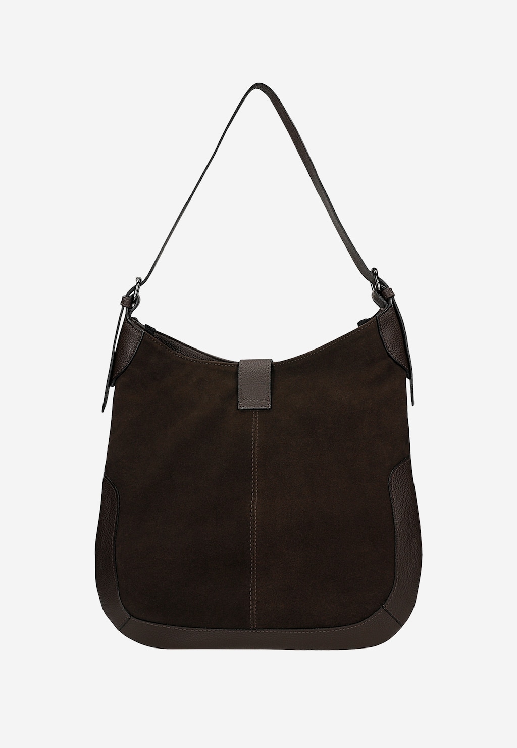 Duża ciemnobrązowa torebka damska ze skóry licowej i dwoiny welurowej 80488-72 Widok 3