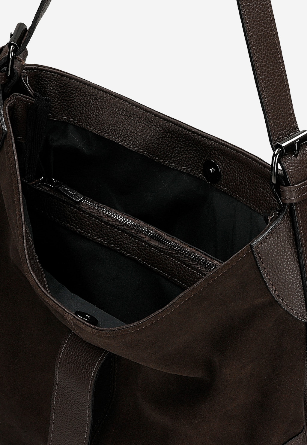 Duża ciemnobrązowa torebka damska ze skóry licowej i dwoiny welurowej 80488-72 Widok 4