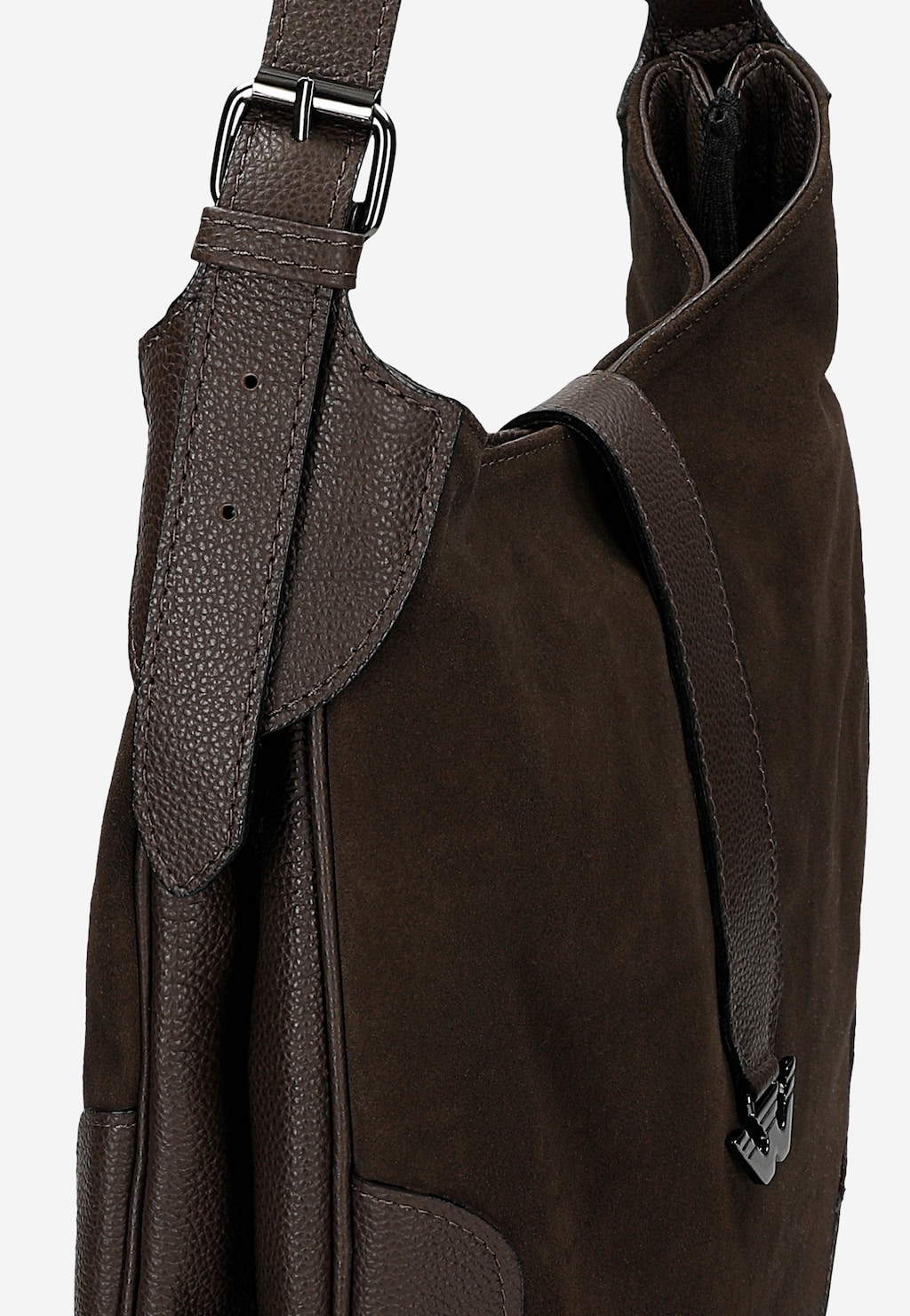 Duża ciemnobrązowa torebka damska ze skóry licowej i dwoiny welurowej 80488-72 Widok 5