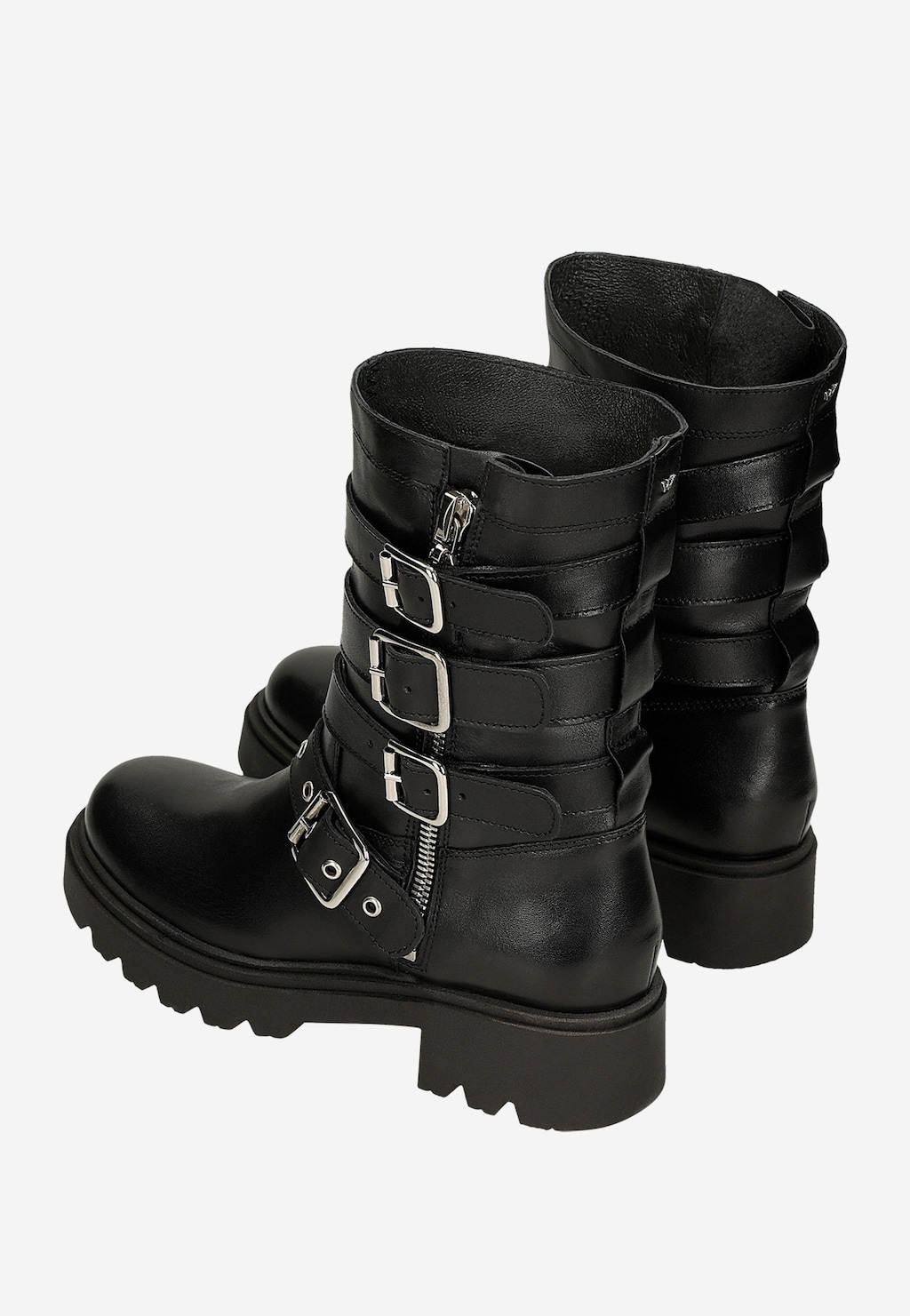 Czarne skórzane bikery z czterema klamrami 55313-51 Widok 7