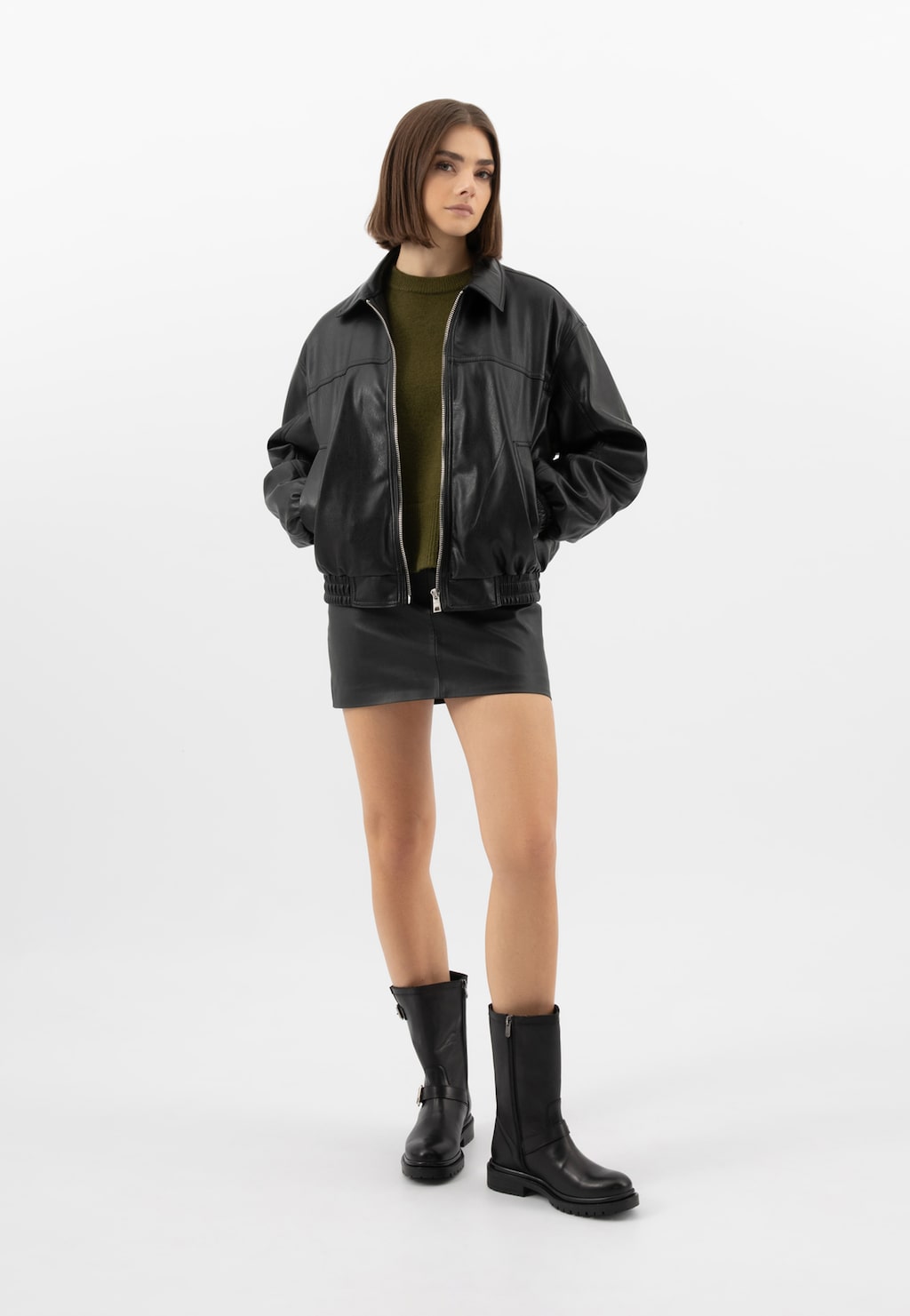 Czarne skórzane botki typu bikery 55312-51 Widok 10