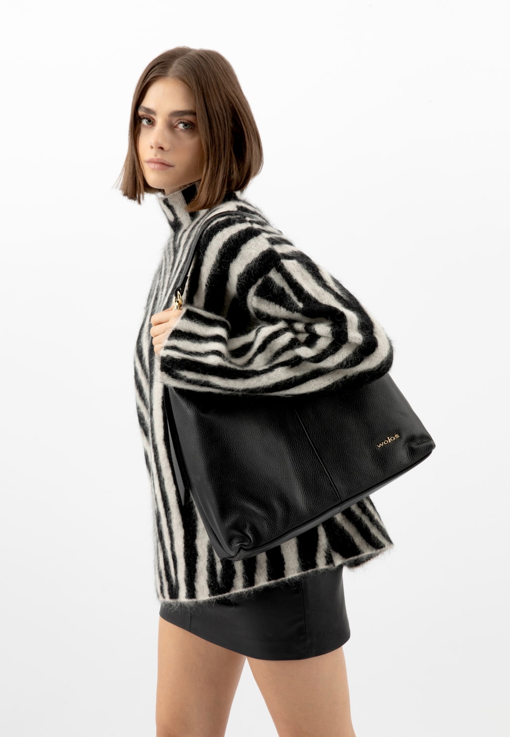 Velká černá dámská kožená kabelka 80448-51 Widok 8