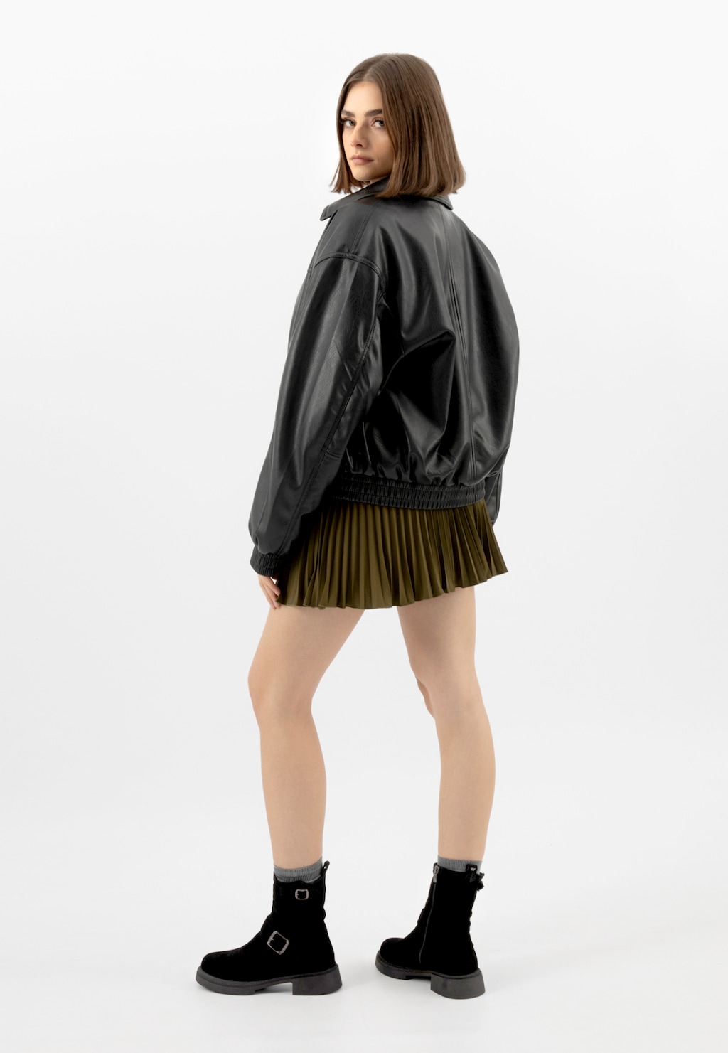 Czarne botki ocieplane dzianiną futerkową 55341-61 Widok 9