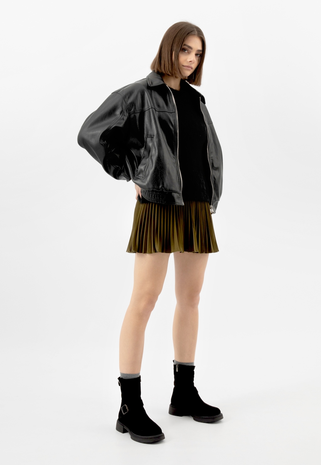 Czarne botki ocieplane dzianiną futerkową 55341-61 Widok 1