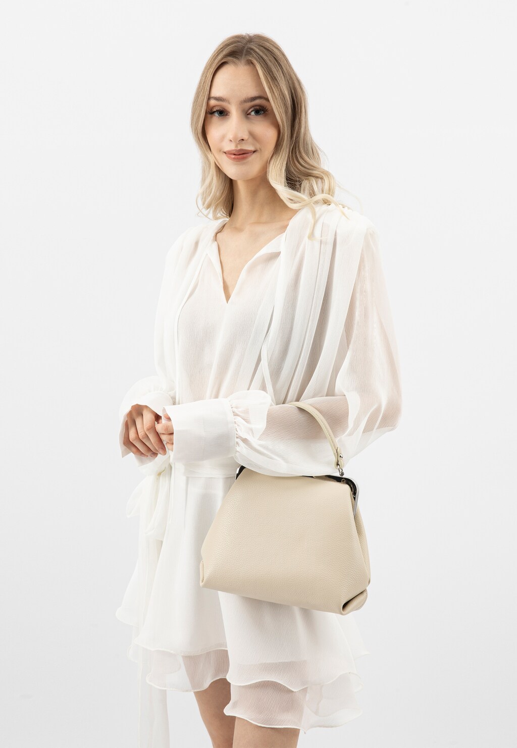 Beżowa skórzana torebka frame bag 80257-74 Widok 8