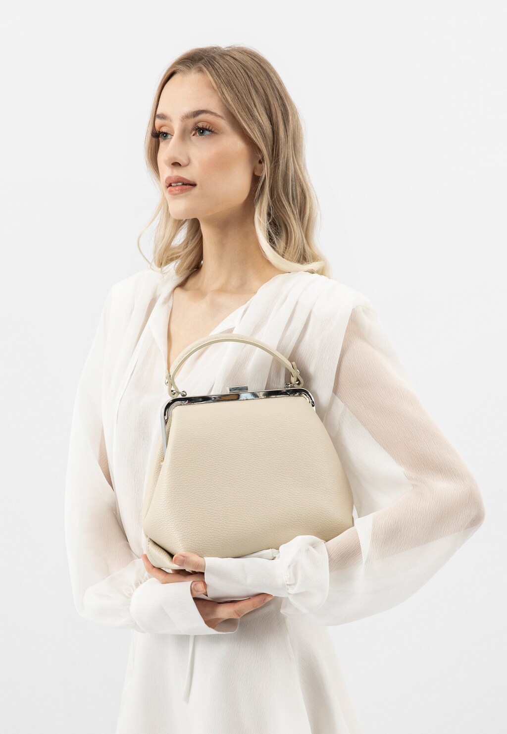 Beżowa skórzana torebka frame bag 80257-74 Widok 1